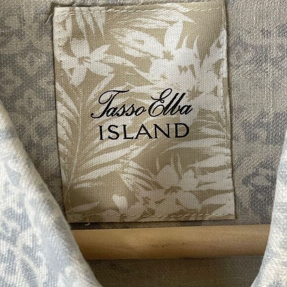 Tasso Elba Island Cream/Grey Silk/Linen Blend Shirt Sz XXL - Picture 4 of 5